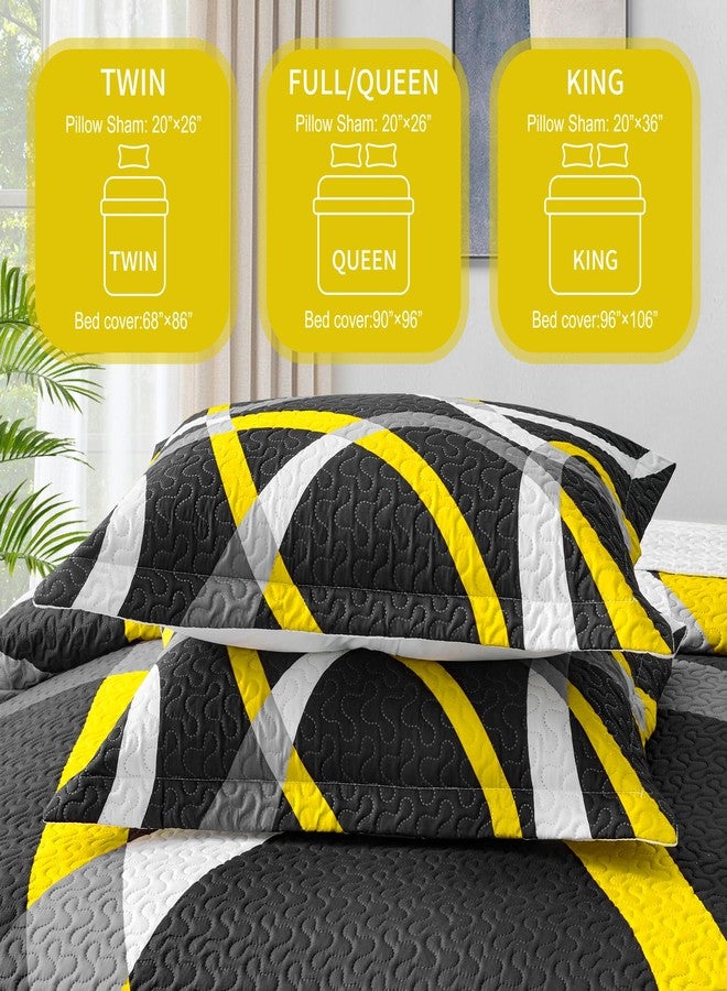 weesire Black and Yellow Bedding King Size with 2 Shams, Modern Stripe Comforter Sets Classic Line Pattern Bedspreads Grey and Yellow Coverlet, 96''x106'' - Image 3