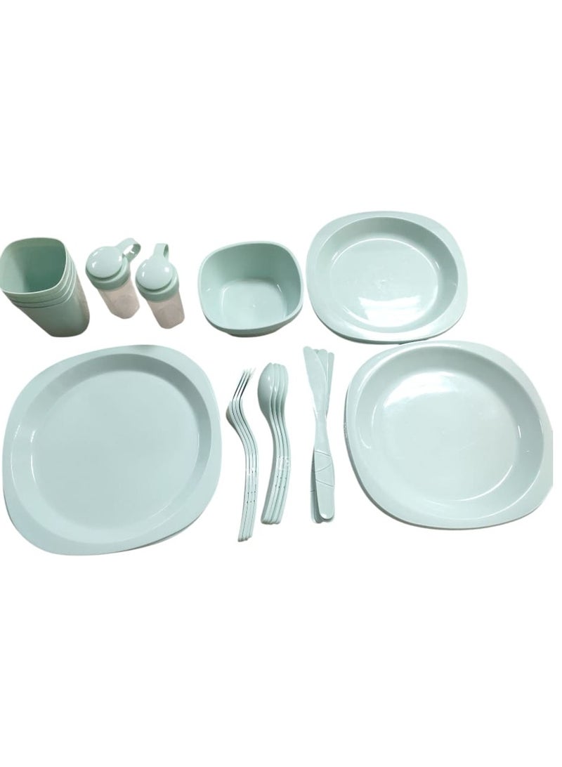 Spaceshoop 57 Pieces Set Portable Tableware Set Plastic Outdoor Picnic Camping Dinnerware Set For 6 Or More With Spoon Fork  Knife Cup  Container Sauce Cups Salt Shaker  Bowls Peeler Plates - Image 1