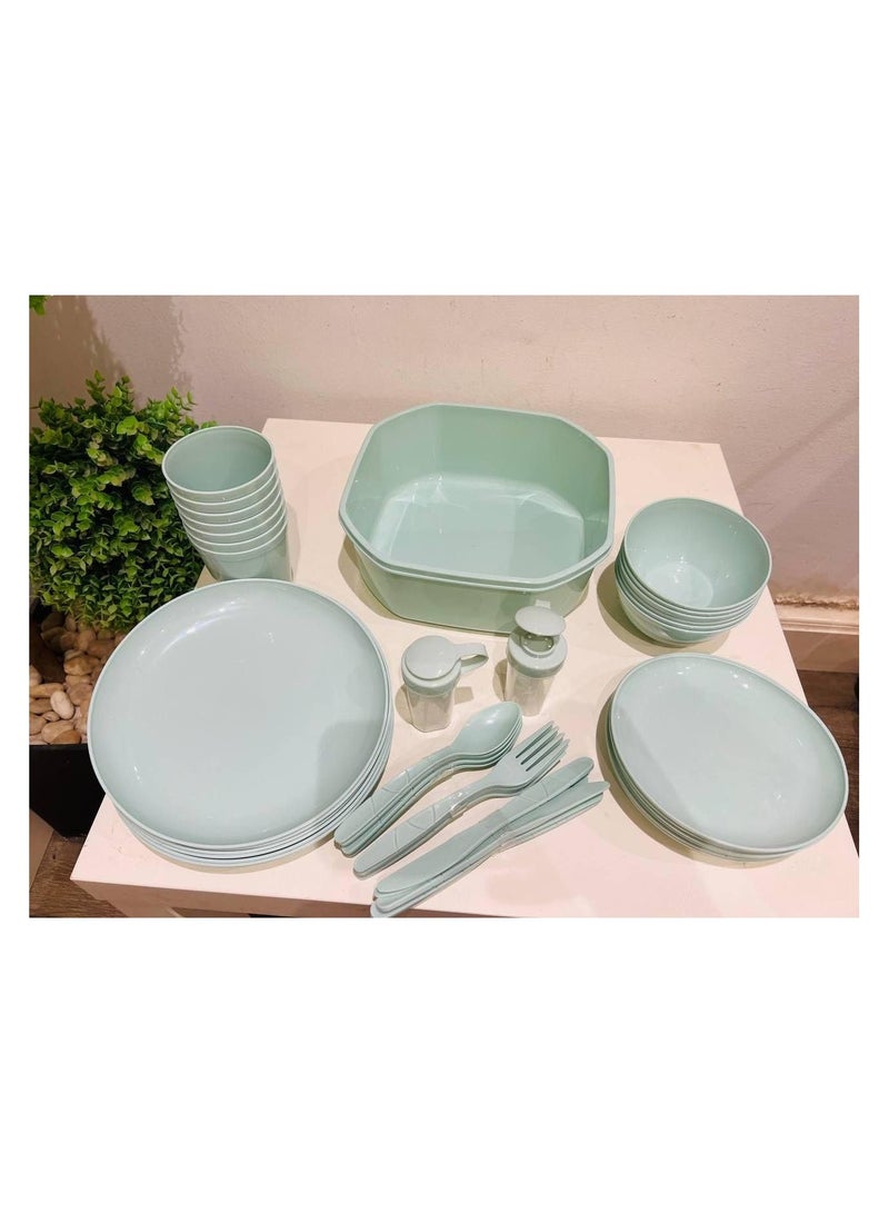 Spaceshoop 57 Pieces Set Portable Tableware Set Plastic Outdoor Picnic Camping Dinnerware Set For 6 Or More With Spoon Fork  Knife Cup  Container Sauce Cups Salt Shaker  Bowls Peeler Plates - Image 2