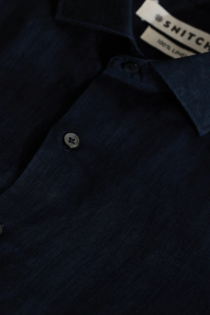 SNITCH Navy Slim Fit 100% Linen Shirt
