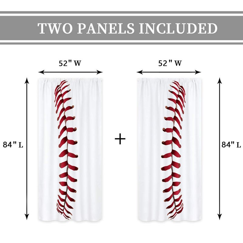 Cinbloo Kids Sports Curtains for Living Room 52W x 84L Inch Baseball ThemeBedroom Decor for Boys WhiteRed Baseball Texture Laces Closeup Background Men TeensWindow Drapes Treatment Fabric 2 Panels - Image 4