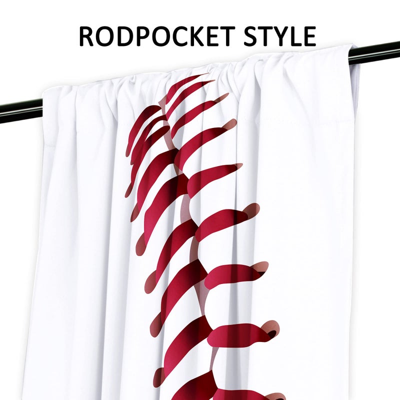 Cinbloo Kids Sports Curtains for Living Room 52W x 84L Inch Baseball ThemeBedroom Decor for Boys WhiteRed Baseball Texture Laces Closeup Background Men TeensWindow Drapes Treatment Fabric 2 Panels - Image 3