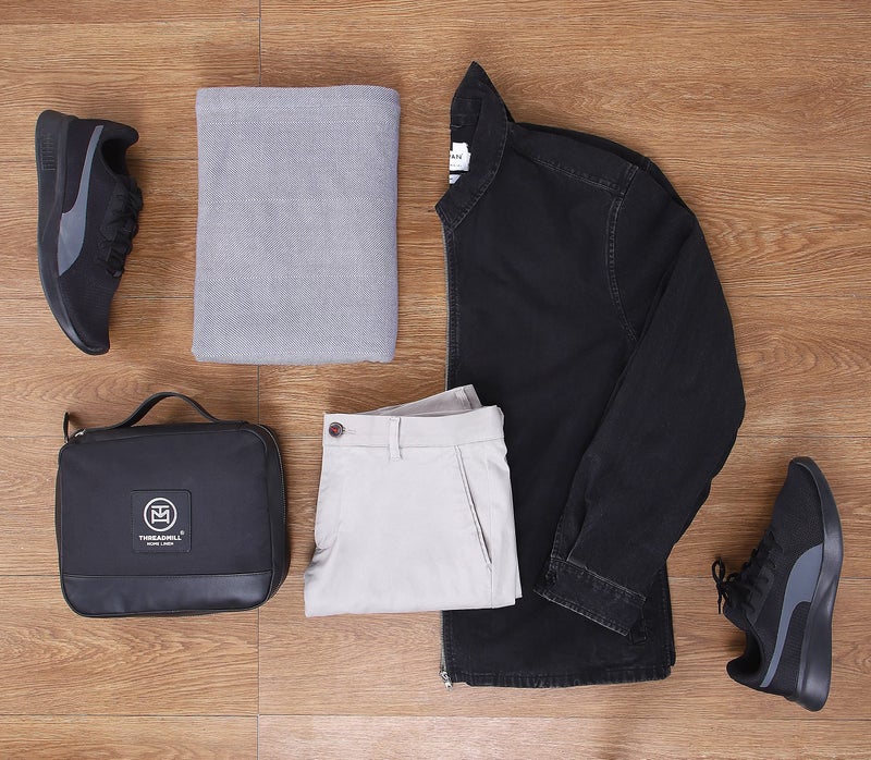 Threadmill بطانية سفر من القطن والفيكوز المشتق من البامبو - بطانية خفيفة ناعمة فاخرة مع حقيبة جلدية سوداء (لون رمادي) بطانية مدمجة وقابلة للنقل للسفر والسيارة والنزهات والتخييم - Image 3