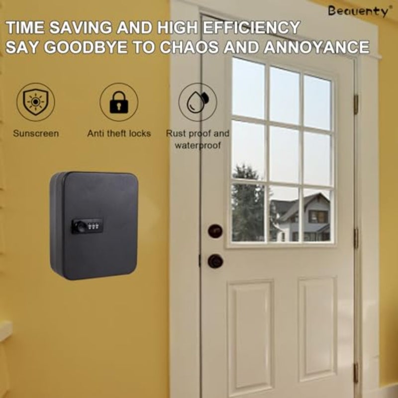 Key Lock Box, Wall Mounted Keys Storage Organizer Box with 48 Key Hooks and Tags, Metal Keys Cabinet with 3 Digit Code Lock for House, Garage, Office, Store, School Black - Image 5