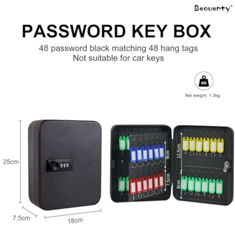 Key Lock Box, Wall Mounted Keys Storage Organizer Box with 48 Key Hooks and Tags, Metal Keys Cabinet with 3 Digit Code Lock for House, Garage, Office, Store, School Black - Image 2
