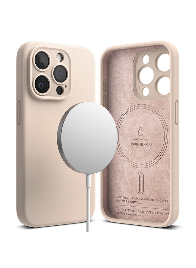 Rearth - Silicone Magnetic Compatible with iPhone 15 Pro Case Cover Powerful Magnet Long Lasting Silky Feel Anti-Fingerprint Back Cover - Pink Sand - Image 1