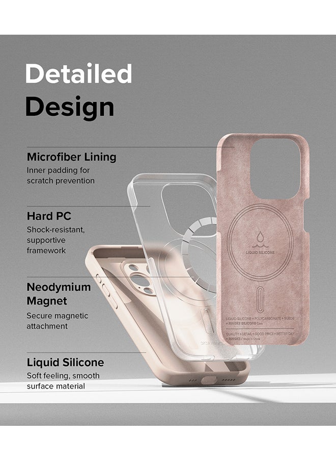 Rearth - Silicone Magnetic Compatible with iPhone 15 Pro Case Cover Powerful Magnet Long Lasting Silky Feel Anti-Fingerprint Back Cover - Pink Sand - Image 1