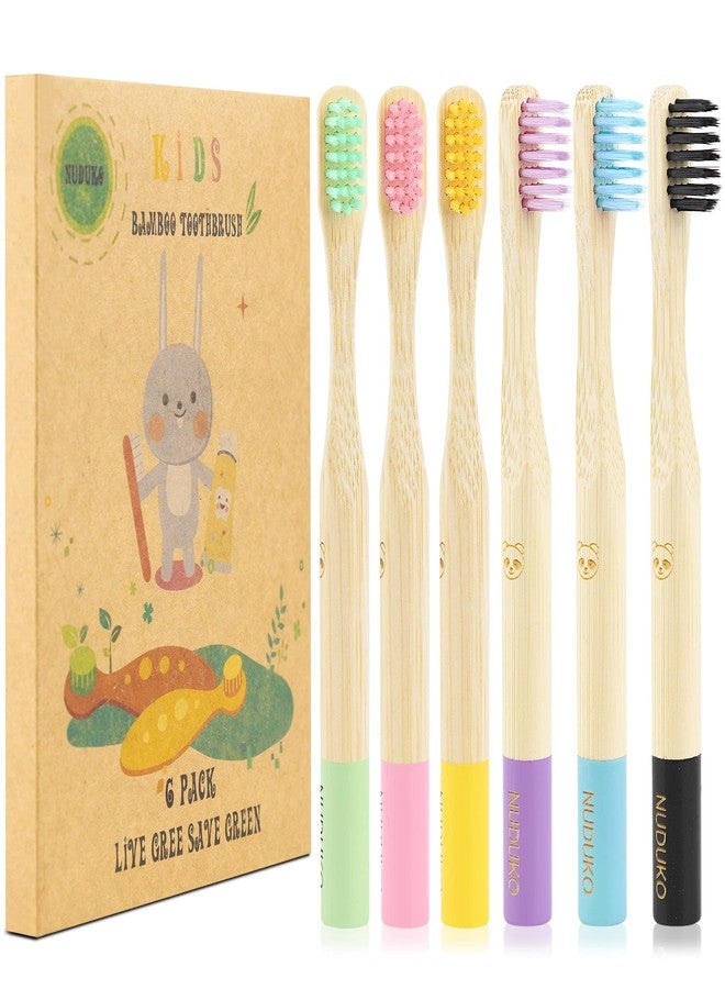 NUDUKO Bamboo Kids Toothbrushes (6 Pack) - Soft Bristle Organic Compostable BPA Free Toothbrush for Kids Toddler Baby Tooth Brush, Eco Friendly Natural Biodegradable Wooden Toothbrush - Round Handle - Image 1