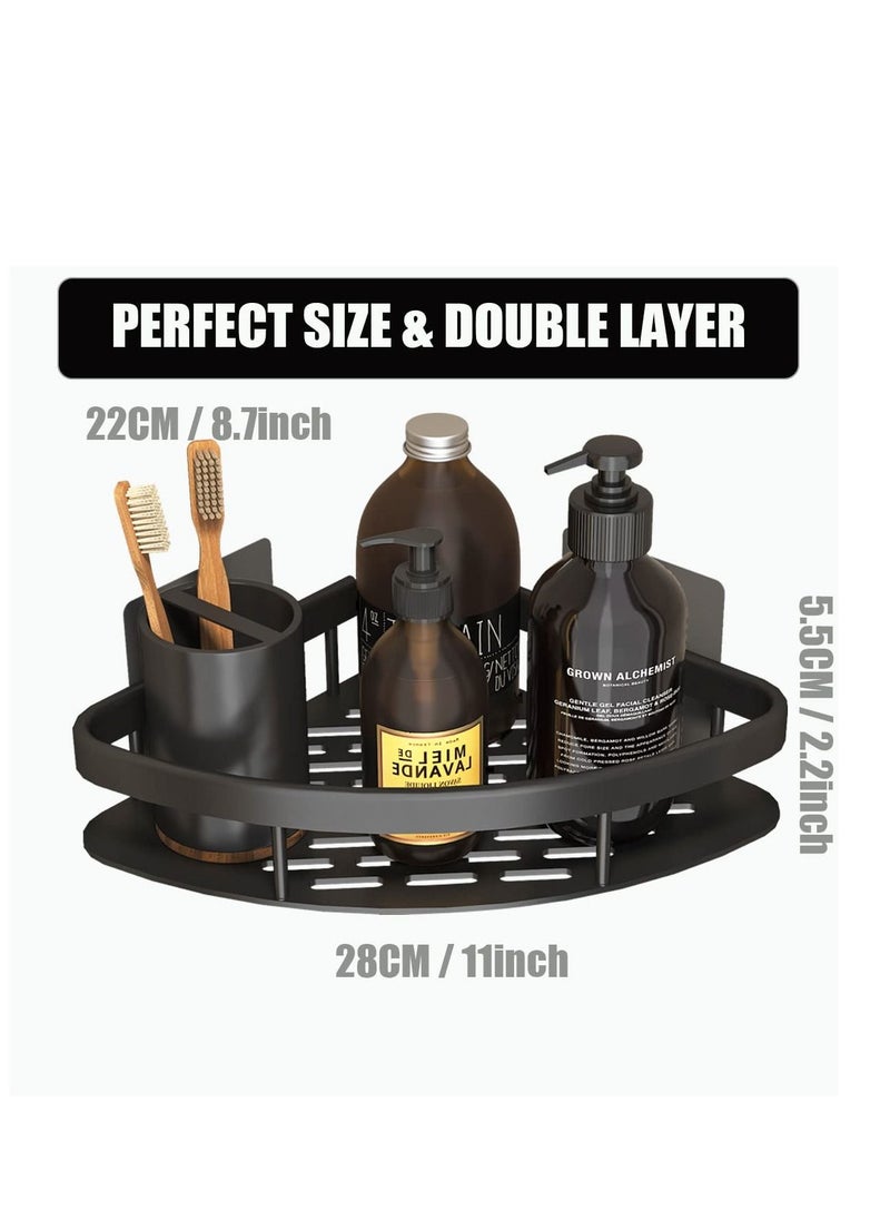 MIXDE - Corner Shower Caddy Shelf, Adhesive Bath Corner Black Bathroom Shower Rack, No Drilling Wall Mounted Shower Organizer, Rustproof Bath Storage Basket for Bathroom, Toilet, Kitchen - 2 Pack - Image 1