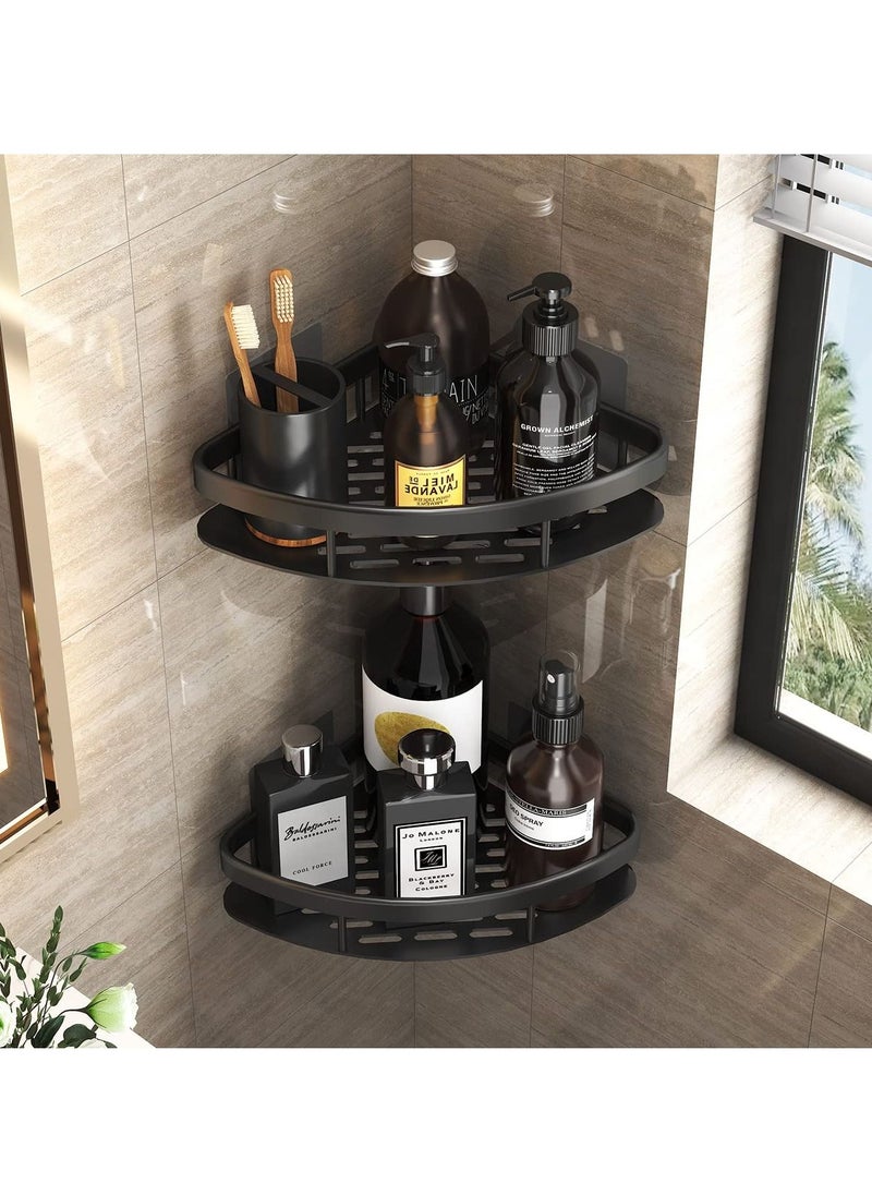 MIXDE - Corner Shower Caddy Shelf, Adhesive Bath Corner Black Bathroom Shower Rack, No Drilling Wall Mounted Shower Organizer, Rustproof Bath Storage Basket for Bathroom, Toilet, Kitchen - 2 Pack - Image 1