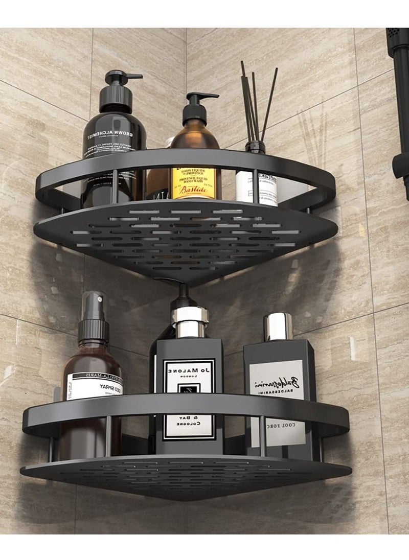 MIXDE - Corner Shower Caddy Shelf, Adhesive Bath Corner Black Bathroom Shower Rack, No Drilling Wall Mounted Shower Organizer, Rustproof Bath Storage Basket for Bathroom, Toilet, Kitchen - 2 Pack - Image 1
