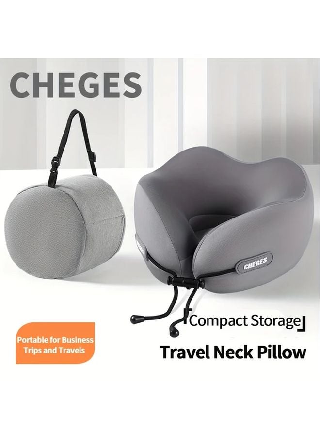 Beige U Shape Memory Foam Travel Pillow Neck Support Cervical Rest For Airplane Car - Image 2