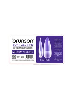 brunson False Nail Tips Soft Gel C-Curved Clear Medium Almond 550 Pieces SGT04  - Image 1