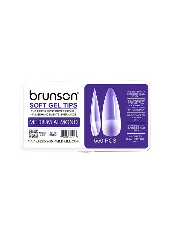 brunson False Nail Tips Soft Gel C-Curved Clear Medium Almond 550 Pieces SGT04  - Image 1