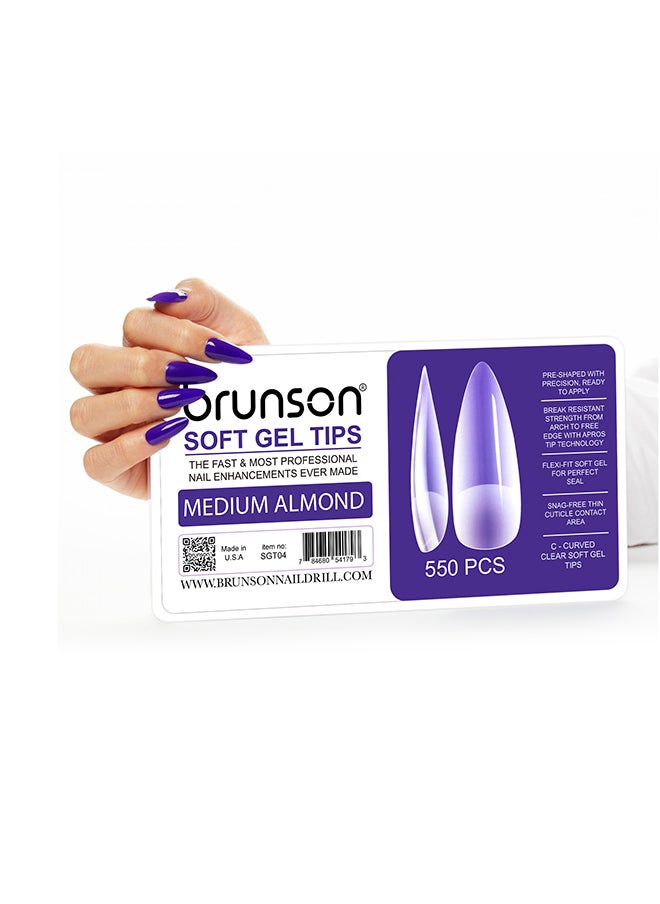 brunson False Nail Tips Soft Gel C-Curved Clear Medium Almond 550 Pieces SGT04  - Image 2