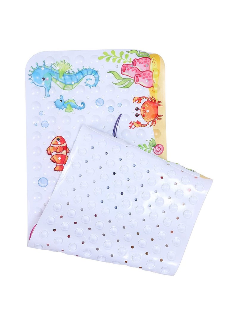 حصيرة حمام كبيرة غير قابلة للانزلاق للأطفال، 40x16 بوصة حصيرة استحمام غير قابلة للانزلاق للأطفال الصغار والرضع، أكواب شفط وفتحات تصريف، قابلة للغسل في الغسالة (تصميم عالم البحار) - Image 4