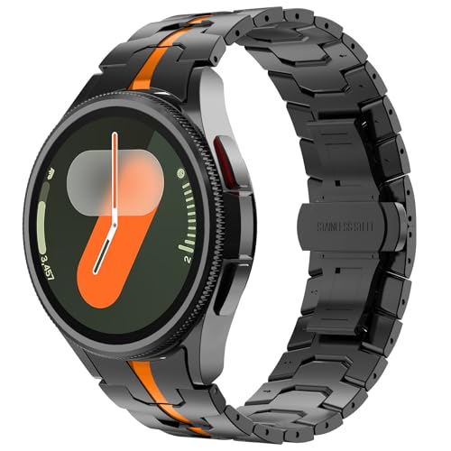 WINGLE Metal Bands for Samsung Galaxy Watch 7 6 5 4 Band Galaxy Watch 6 Classic/5 Pro/4 Classic/FE Band Men 47mm 43mm 45mm 44mm 40mm 46mm 42mm, No Gap Solid Stainless Steel Link, Black/Orange - Image 2
