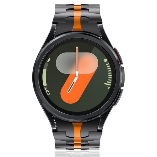 WINGLE Metal Bands for Samsung Galaxy Watch 7 6 5 4 Band Galaxy Watch 6 Classic/5 Pro/4 Classic/FE Band Men 47mm 43mm 45mm 44mm 40mm 46mm 42mm, No Gap Solid Stainless Steel Link, Black/Orange - Image 3