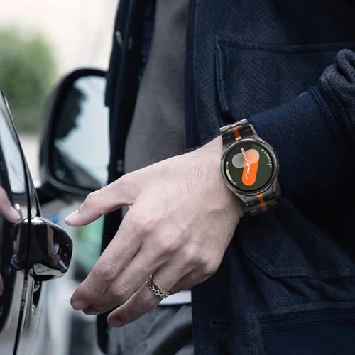 WINGLE Metal Bands for Samsung Galaxy Watch 7 6 5 4 Band Galaxy Watch 6 Classic/5 Pro/4 Classic/FE Band Men 47mm 43mm 45mm 44mm 40mm 46mm 42mm, No Gap Solid Stainless Steel Link, Black/Orange - Image 5