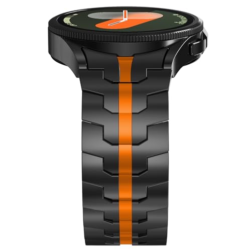WINGLE Metal Bands for Samsung Galaxy Watch 7 6 5 4 Band Galaxy Watch 6 Classic/5 Pro/4 Classic/FE Band Men 47mm 43mm 45mm 44mm 40mm 46mm 42mm, No Gap Solid Stainless Steel Link, Black/Orange - Image 4