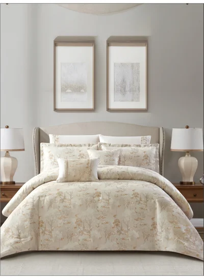 Donetella Premium King Size Comforter Set 8-Pcs, Elegant Jacquard Bedding Set with 350 GSM Poly Silk Fill, Soft &amp; Luxurious All Season Bed Set
