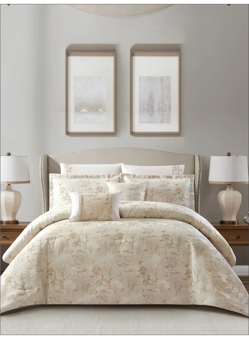 Donetella Premium King Size Comforter Set 8-Pcs, Elegant Jacquard Bedding Set with 350 GSM Poly Silk Fill, Soft &amp; Luxurious All Season Bed Set