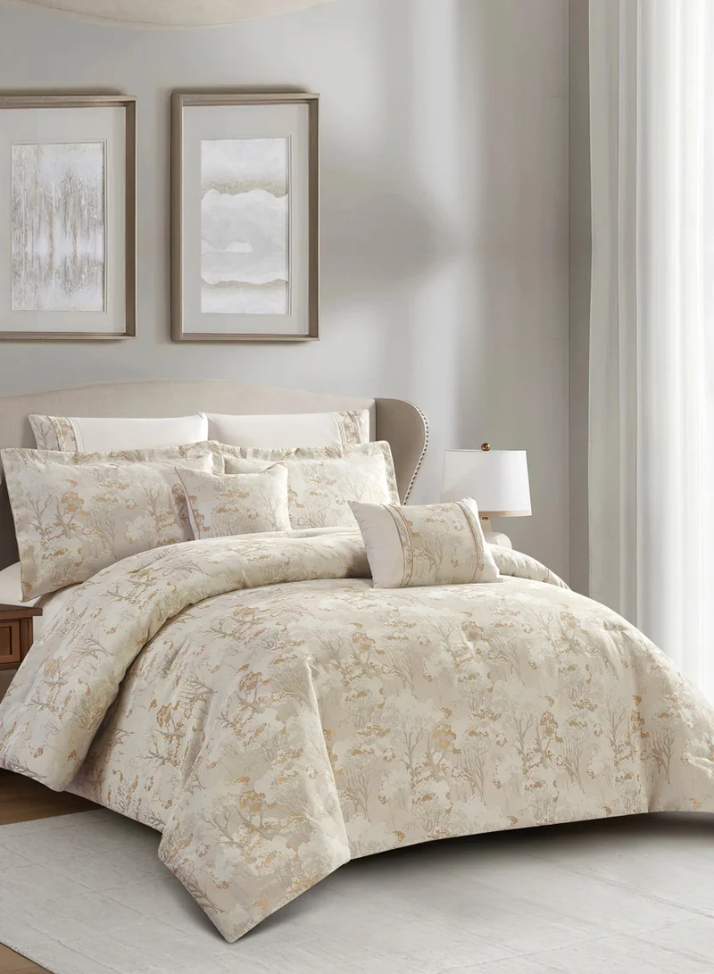 Donetella Premium King Size Comforter Set 8-Pcs, Elegant Jacquard Bedding Set with 350 GSM Poly Silk Fill, Soft &amp; Luxurious All Season Bed Set