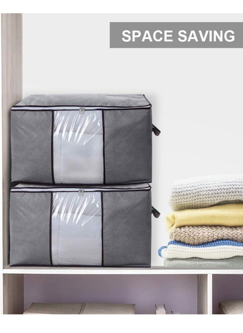 Generic - 2-Piece Zipped Large Foldable Storage Bag Organizer With Reinforced Handle Grey/White/Black 60x40x35cm - Image 1