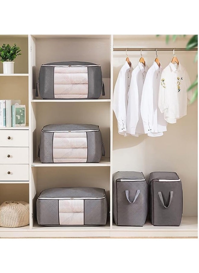 Generic - 2-Piece Zipped Large Foldable Storage Bag Organizer With Reinforced Handle Grey/White/Black 60x40x35cm - Image 1