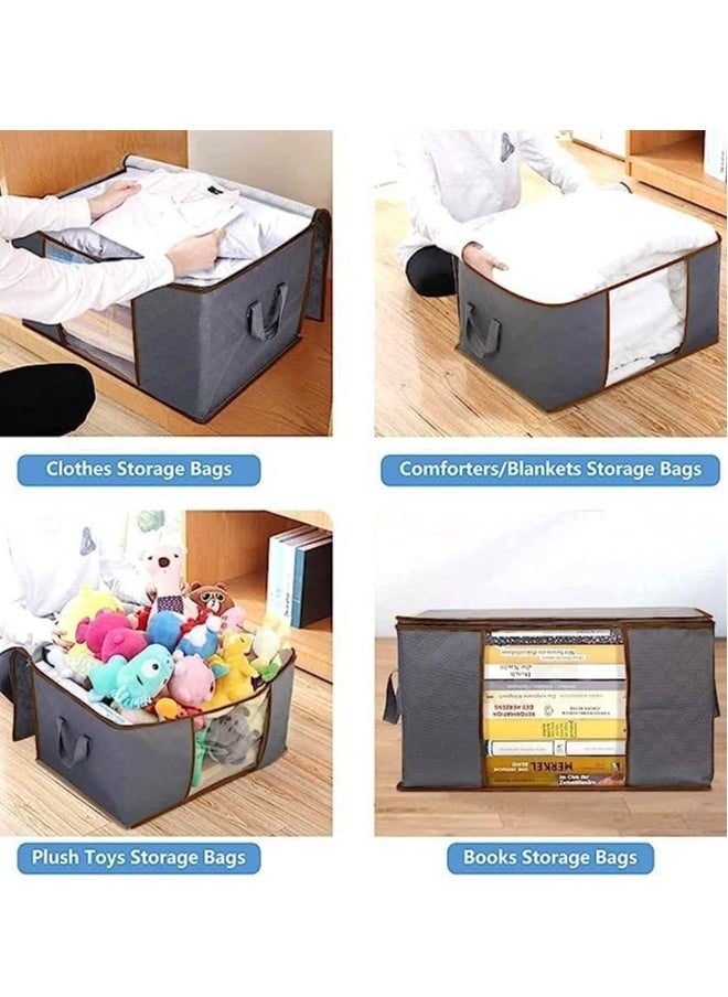 Generic - 2-Piece Zipped Large Foldable Storage Bag Organizer With Reinforced Handle Grey/White/Black 60x40x35cm - Image 1