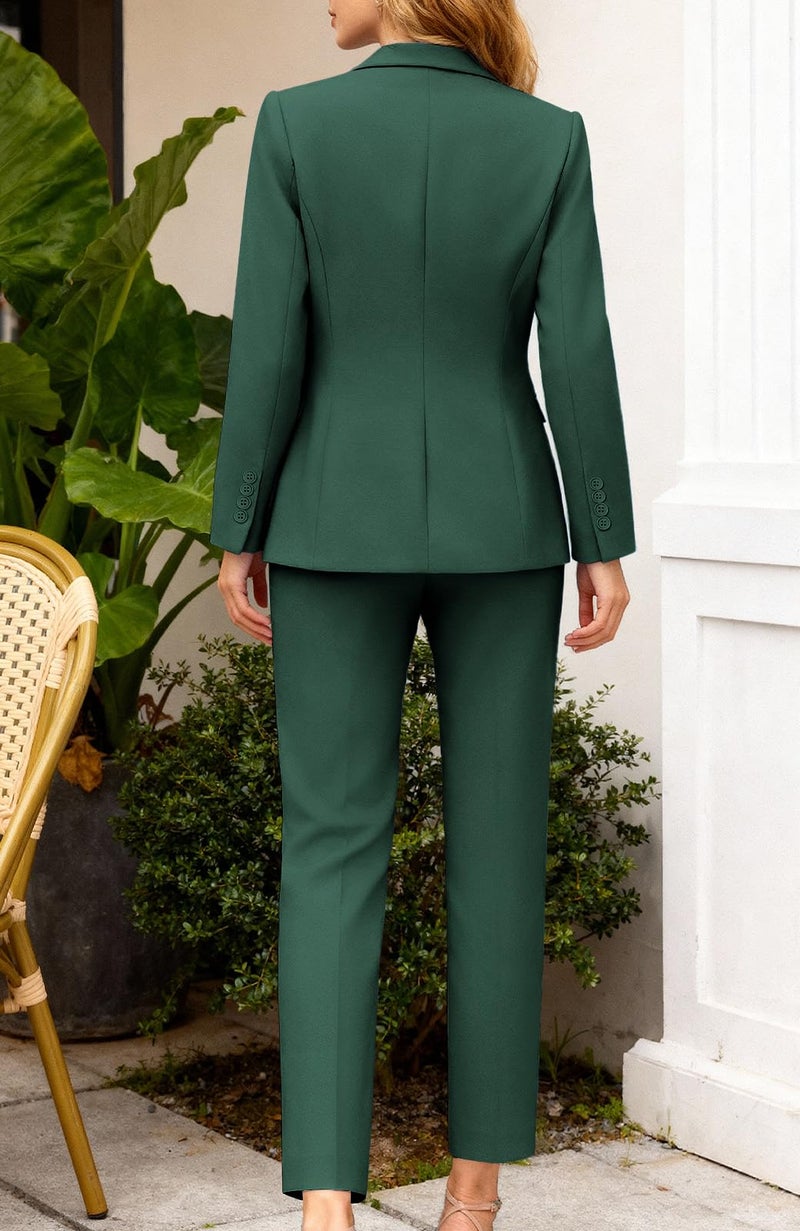 Kelyaa Women's 2 Piece Suit Lady 2 Button Notched Lapel Business Work Office Slim Fit Blazer Jacket Pants Set Dark Green - Image 5