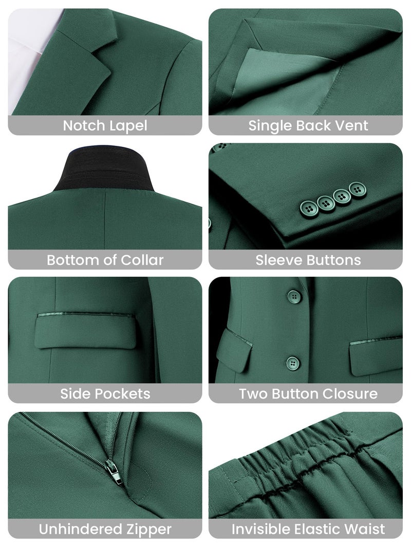 Kelyaa Women's 2 Piece Suit Lady 2 Button Notched Lapel Business Work Office Slim Fit Blazer Jacket Pants Set Dark Green - Image 2
