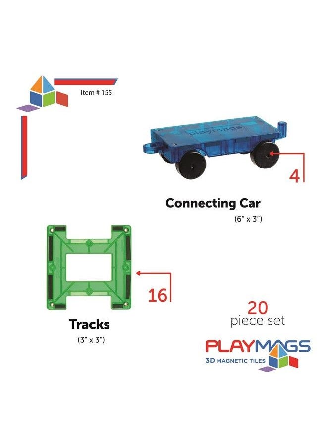 Playmags Magnetic Tiles Train Set, 20 Piece Accessory Set Includes 4 Trains, Stronger Magnets, Building Blocks Addon, Stem Toys For Kids.  - Image 4