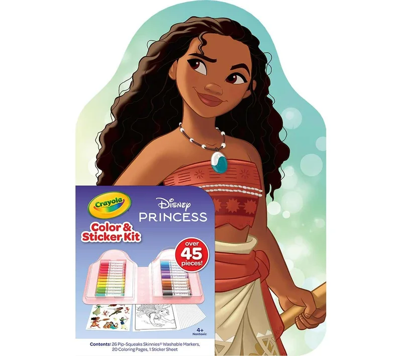 كرايولا Crayola Disney Princess Color & Sticker Activity Set – 20 Coloring Pages, Stickers & 26 Washable Markers, Creative Gift for Kids Ages 3+