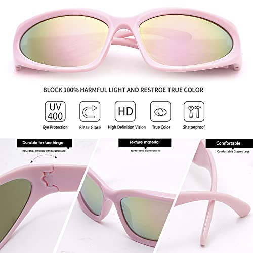 knliwkm 3 Pairs Oval Sporty Wrap Around Sunglasses Y2K Futuristic Glasses Shades for Women Men Trendy Fashion Silver - Image 5