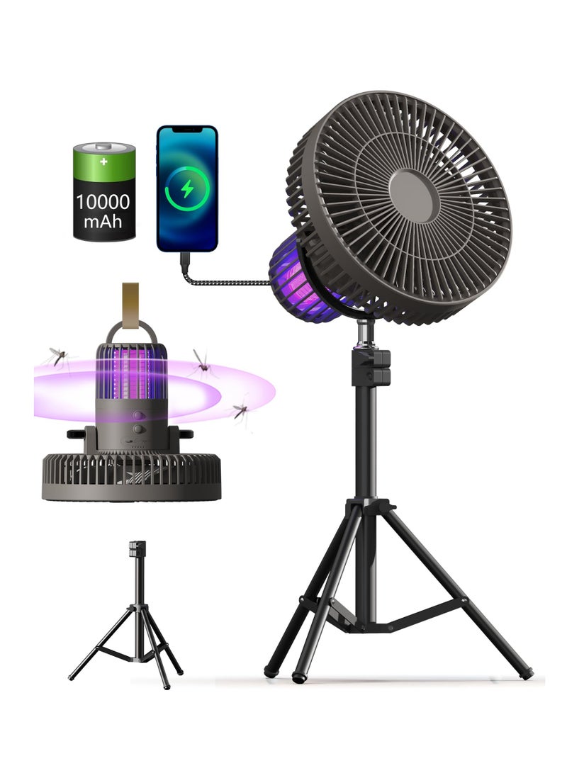 SOLARAE Camping Fan for Tents with Mosquito Repellent Function and Tripod, Three Speed Wind Portable Fan with 10000mAh Power Bank, Mosquito Backyard Control and Camping Essentials for Power Outage, Hurricane - Image 1