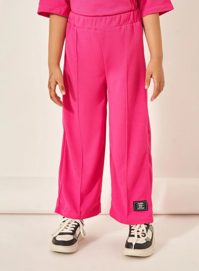 Styli Oversized Waffle Knit Patch Detail T-Shirt & Wide Leg Pants Set
