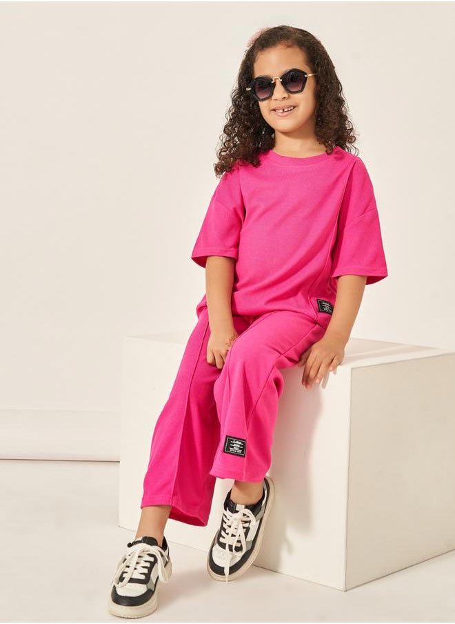 Styli Oversized Waffle Knit Patch Detail T-Shirt & Wide Leg Pants Set  - Image 1