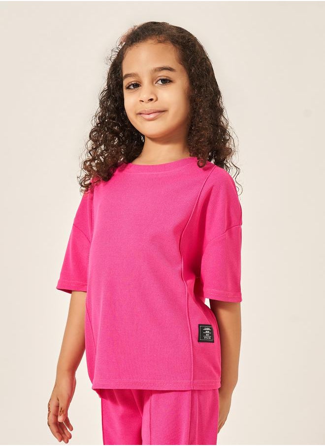 Styli Oversized Waffle Knit Patch Detail T-Shirt & Wide Leg Pants Set  - Image 3