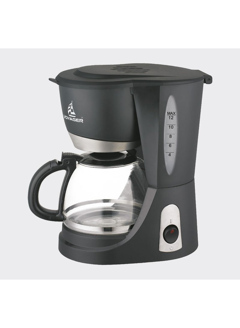 Voyager 12-Cup Coffee Maker, Drip Coffee Maker with Glass Carafe, Keep Warm Function, and Boil-Dry Protection. 1.2 L 750 W CM-253 Black/Silver