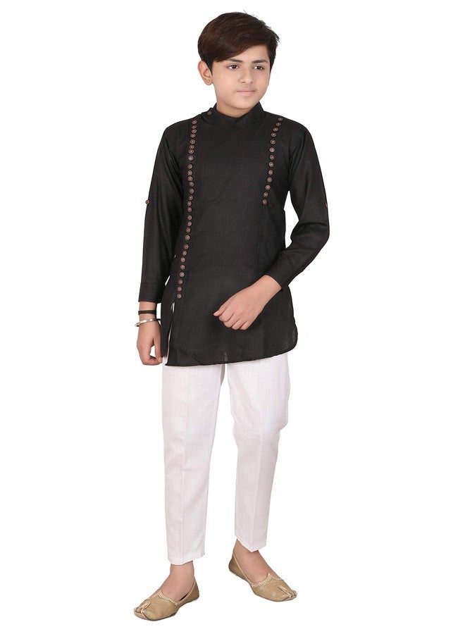 Qtsy Indian Cotton Kurta Set for Boys Black - Image 1