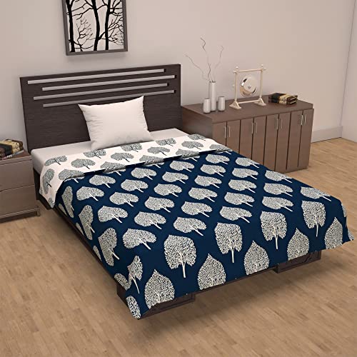 Divine Casa 120 GSM Microfiber Single Dohar | Soft & Lightweight Throw Blanket | Cozy & Breathable | All-Season Comfort | 210 x 140 CM | Tree Motif Pattern | Navy Blue & White - Image 2