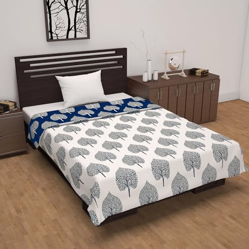Divine Casa 120 GSM Microfiber Single Dohar | Soft & Lightweight Throw Blanket | Cozy & Breathable | All-Season Comfort | 210 x 140 CM | Tree Motif Pattern | Navy Blue & White - Image 3