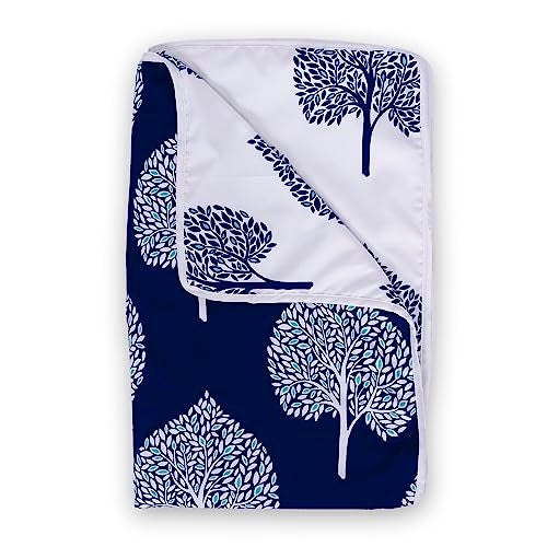 Divine Casa 120 GSM Microfiber Single Dohar | Soft & Lightweight Throw Blanket | Cozy & Breathable | All-Season Comfort | 210 x 140 CM | Tree Motif Pattern | Navy Blue & White - Image 1