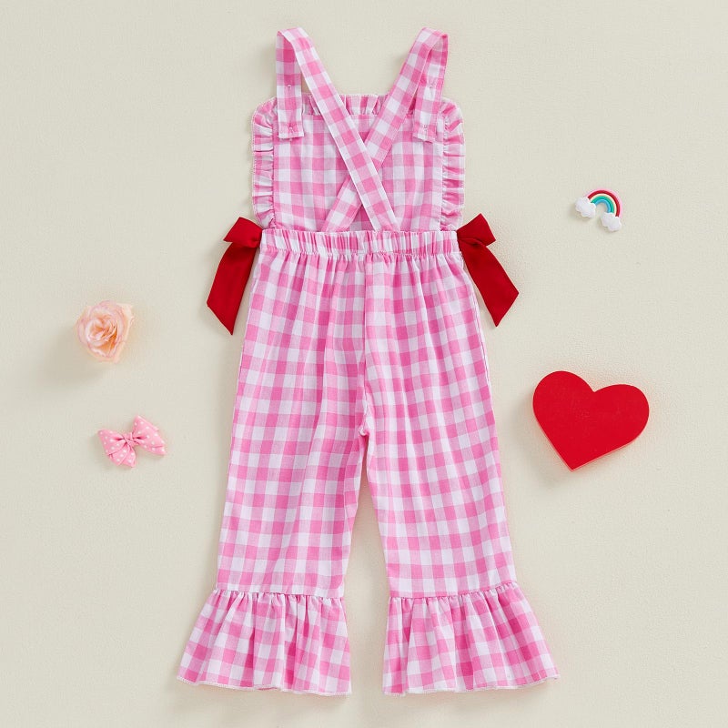 Mieeyali Girls Valentines Day Outfit Overalls Heart Romper Be Mine Love Bell Bottoms Suspender Jumpsuit (Pink Q, 18-24 Months) - Image 5