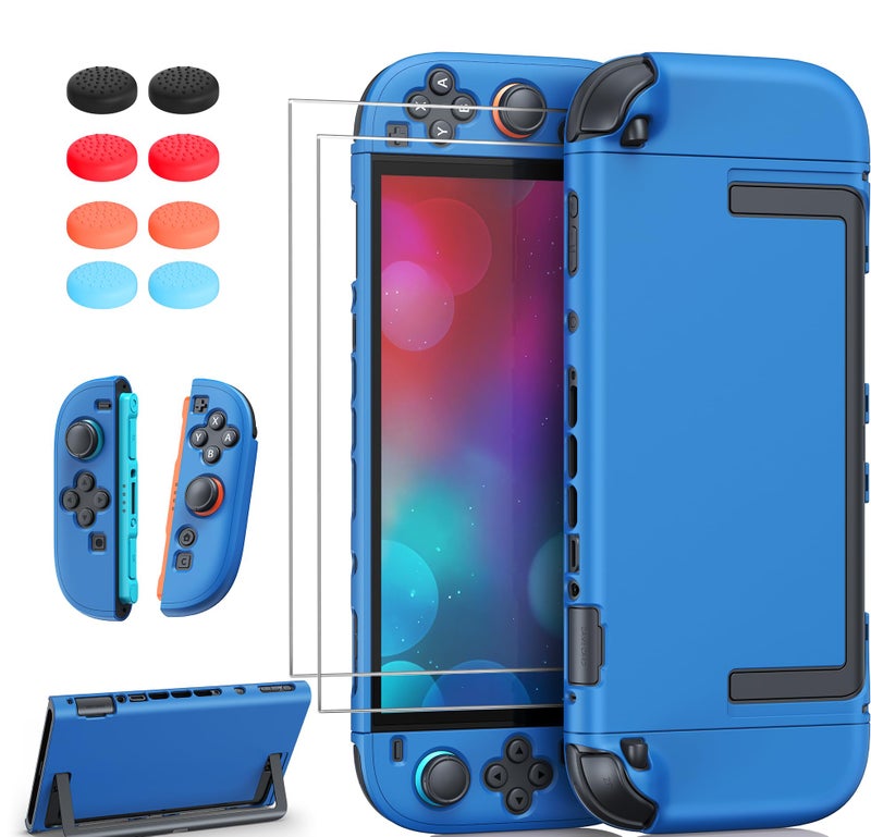 FYOUNG Upgrade Switch 2 Protective Case&Screen Protector Set, Dockable Cover Hard Shell for Nintendo Switch 2 2025 Console Accessories,Travel-Friendly,Kickstand Cutouts(Blue, for Switch 2 7.9inch) - Image 1