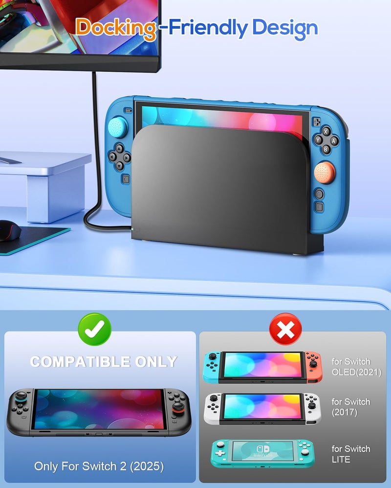 FYOUNG Upgrade Switch 2 Protective Case&Screen Protector Set, Dockable Cover Hard Shell for Nintendo Switch 2 2025 Console Accessories,Travel-Friendly,Kickstand Cutouts(Blue, for Switch 2 7.9inch) - Image 3