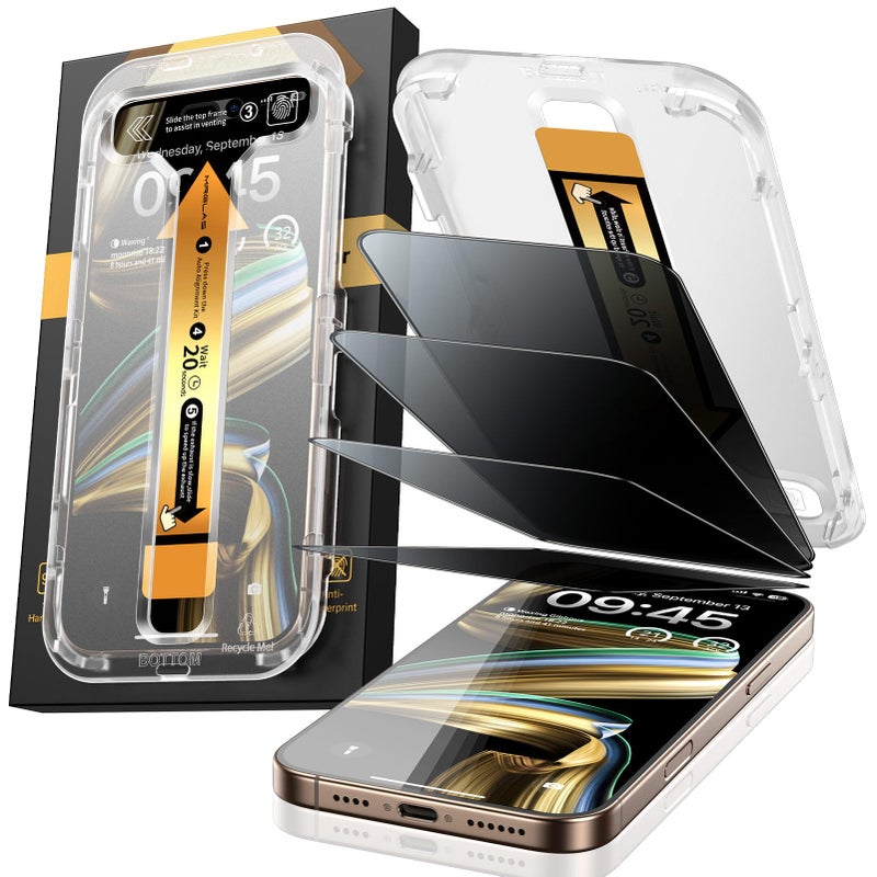 MRGLAS 4-Pack TOP 9H+ Glass for iPhone 16 Pro Max Privacy Screen Protector [Auto Alignment Kit] [10X Military Protection, 100% Anti Spy] UNBREAK Tempered Glass 6.9 inch Longest Durable Case-Friendly - Image 1