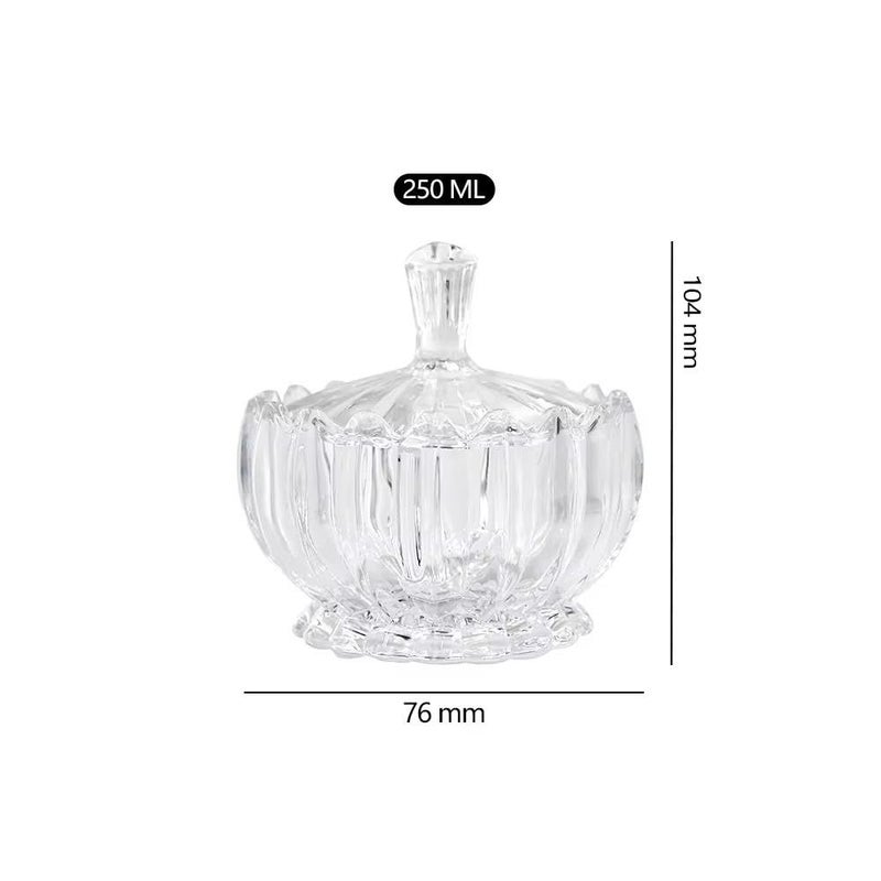 HOMEAWARE Elegant Crystal Glass Lotus Candy Jar with Lid DessertSugar Cubes refreshments saunf and mintsJewelry Dish Modern Design MultiPurpose Bowl Round Serving Jar Pack of 2 PCS250 ML - Image 2