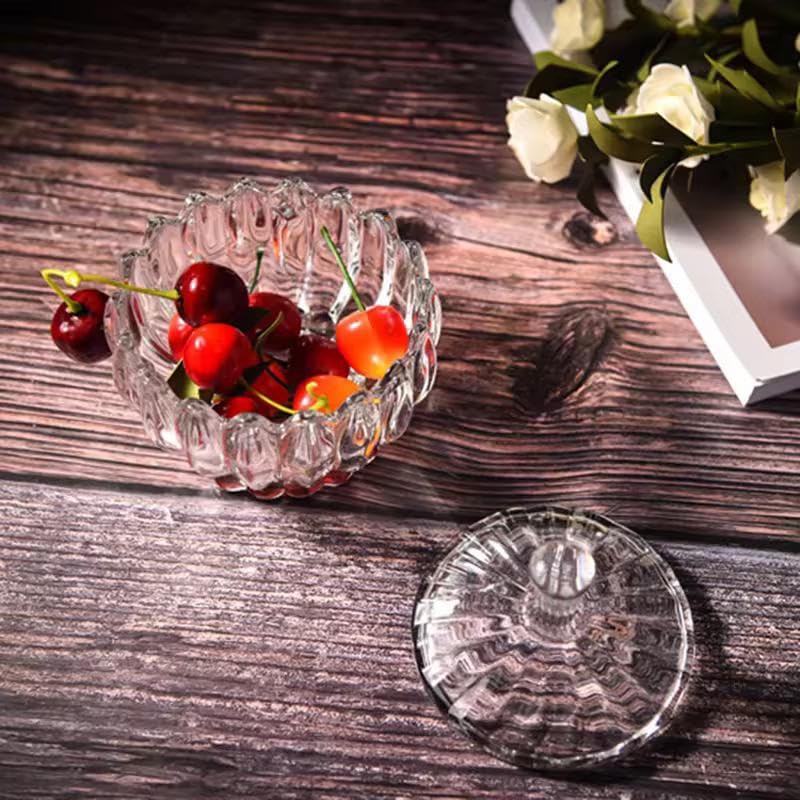 HOMEAWARE Elegant Crystal Glass Lotus Candy Jar with Lid DessertSugar Cubes refreshments saunf and mintsJewelry Dish Modern Design MultiPurpose Bowl Round Serving Jar Pack of 2 PCS250 ML - Image 3